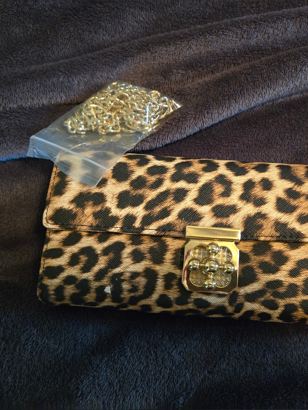 Leopard Print Chain Clutch Bag in Gold Hardware